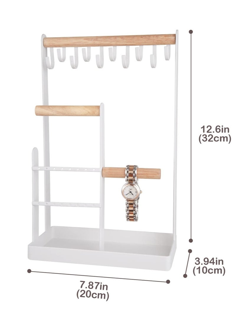 KASTWAVE Jewelry Organizer Stand with Earring Tray and 10 Hooks Necklace Holder Display for Earrings Watches Bracelet Rings Jewelry Tower Rack for Women - Image 2