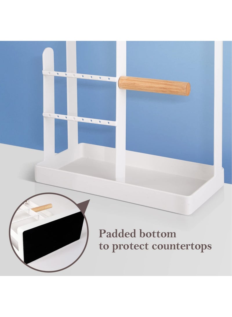 KASTWAVE Jewelry Organizer Stand with Earring Tray and 10 Hooks Necklace Holder Display for Earrings Watches Bracelet Rings Jewelry Tower Rack for Women - Image 4