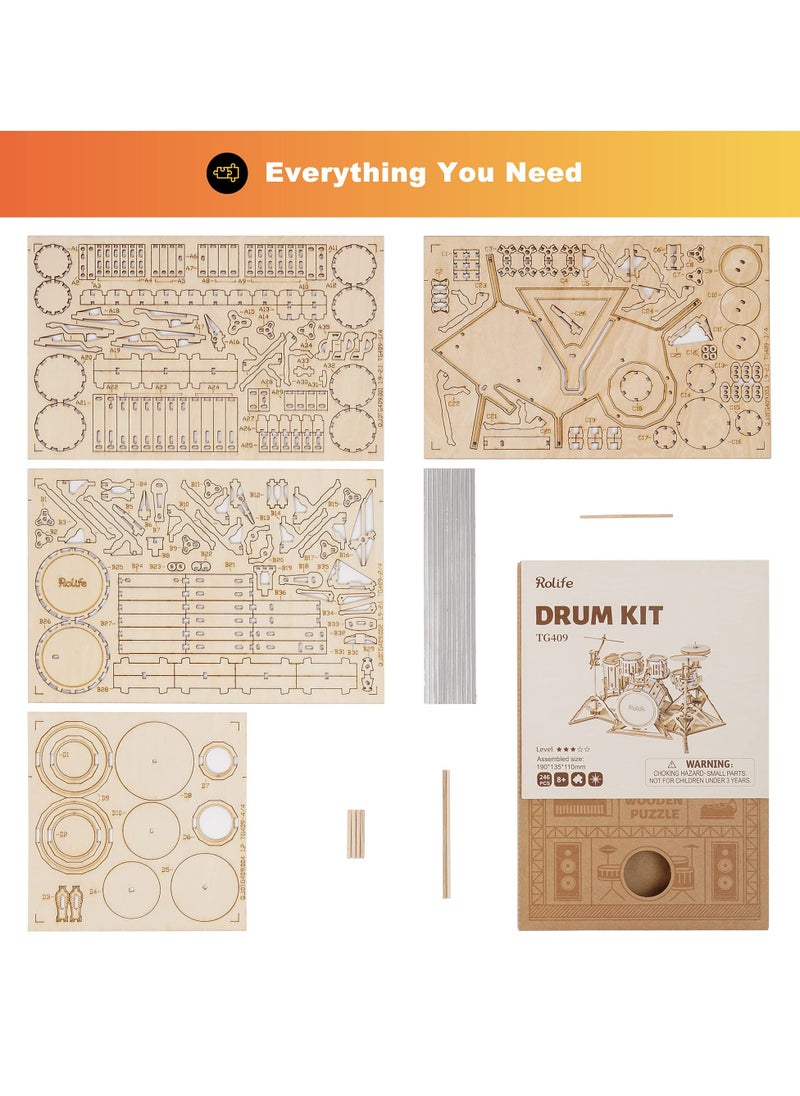 KASTWAVE - 3D Wooden Puzzles, 3D Wooden Puzzles Model Kit for Adults and Teens to Build Musical Instrument Series (Drum kit), Projects for Kids Ages 12-16,Birthday Gifts Hobbies for Women Men - Image 1