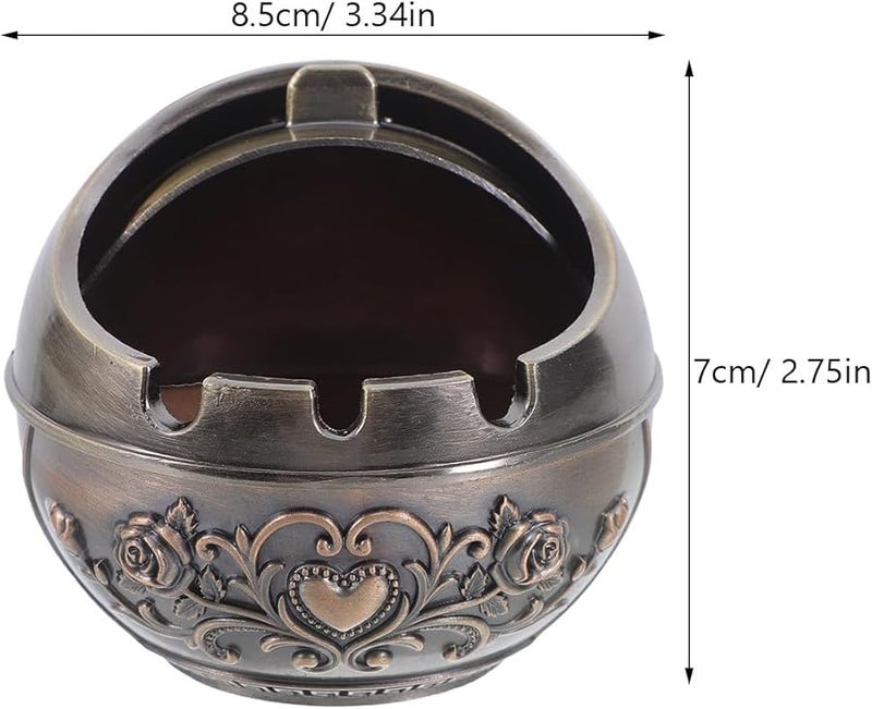 صينية سجائر معدنية مستديرة قديمة مع غطاء محمولة للاستخدام الداخلي والخارجي في الفناء - Image 2