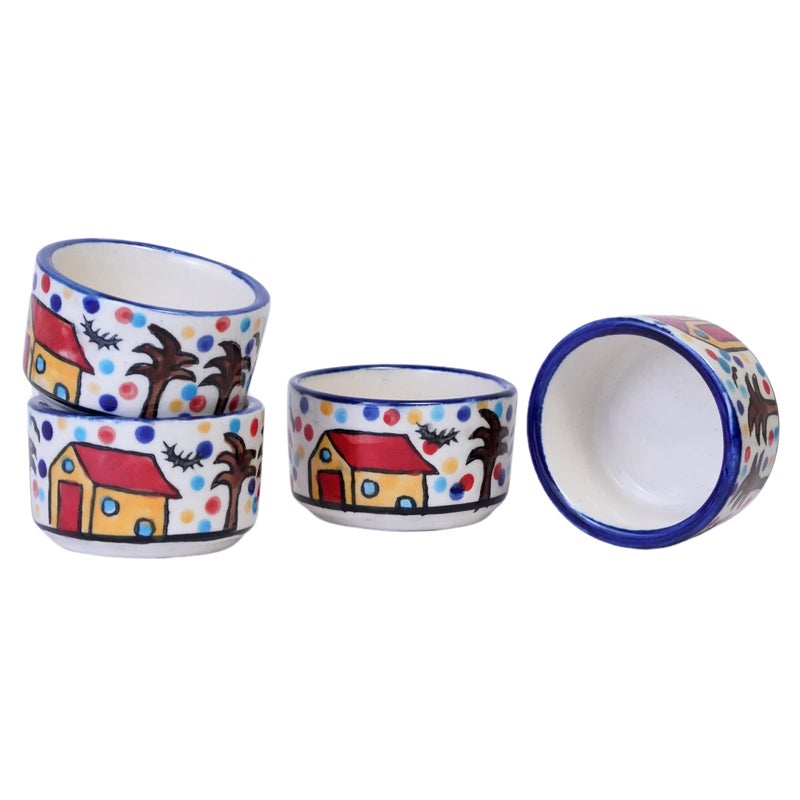 Freakway Handpainted 4 Dips of Hut Ceramic Dip Bowl/Chutney Bowl/Pickle Bowl/Sauce Serving Bowl Set (50 ML, Small, 4-Pieces, Multicolour, Cartoon Shape Round) - Image 3