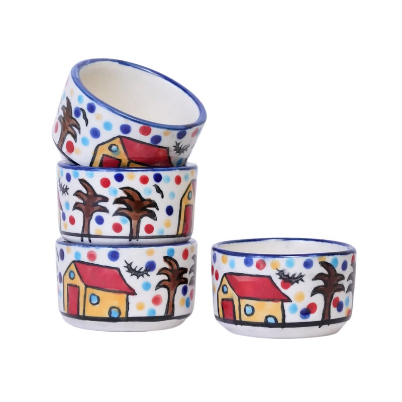 Freakway Handpainted 4 Dips of Hut Ceramic Dip Bowl/Chutney Bowl/Pickle Bowl/Sauce Serving Bowl Set (50 ML, Small, 4-Pieces, Multicolour, Cartoon Shape Round) - Image 2