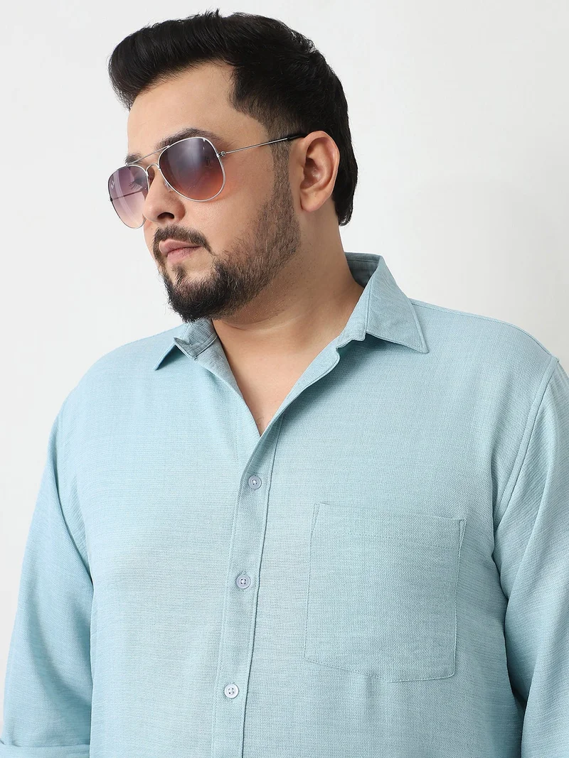 Urbano Fashion  Urbano Plus Men's Light Blue Linen Blend Full Sleeve Relaxed Fit Casual Solid Shirt  | Best Price UAE