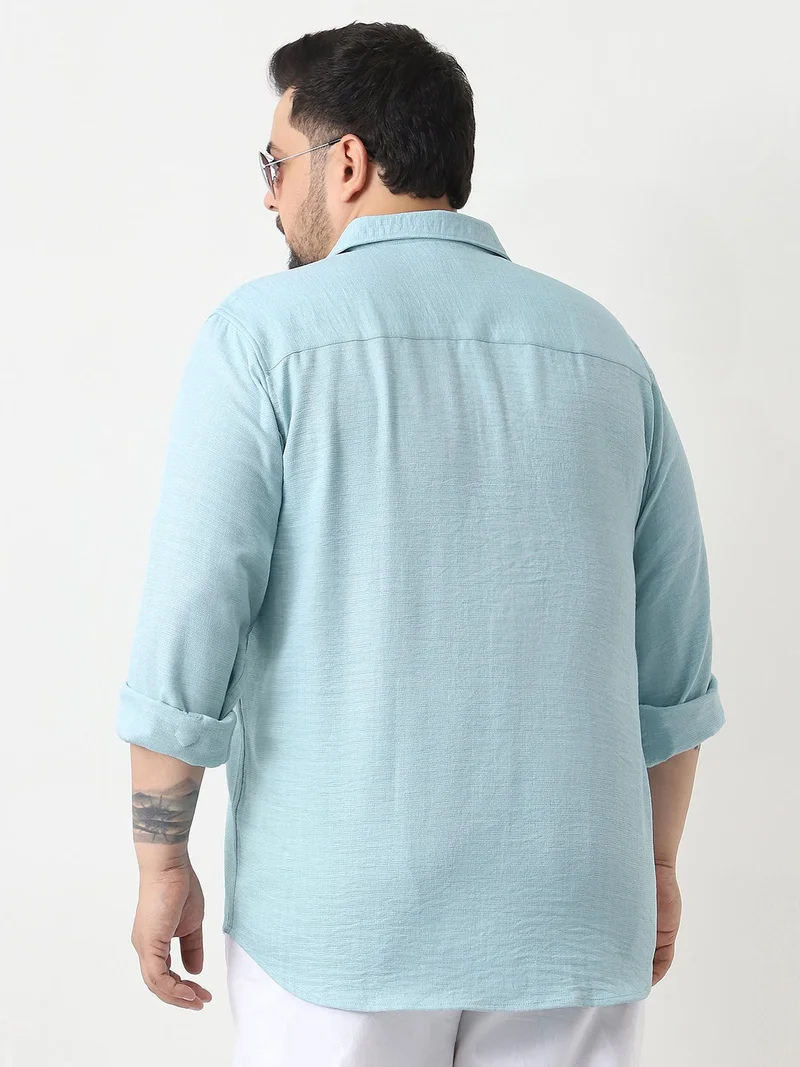 Urbano Fashion  Urbano Plus Men's Light Blue Linen Blend Full Sleeve Relaxed Fit Casual Solid Shirt  | Best Price UAE
