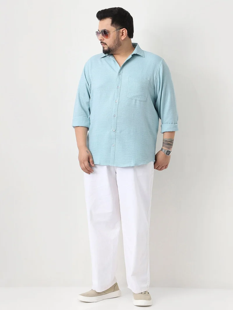 Urbano Fashion  Urbano Plus Men's Light Blue Linen Blend Full Sleeve Relaxed Fit Casual Solid Shirt  | Best Price UAE