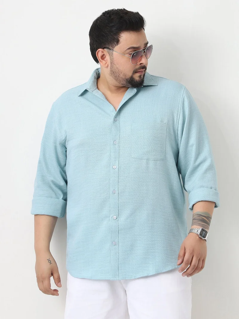 Urbano Fashion  Urbano Plus Men's Light Blue Linen Blend Full Sleeve Relaxed Fit Casual Solid Shirt  | Best Price UAE