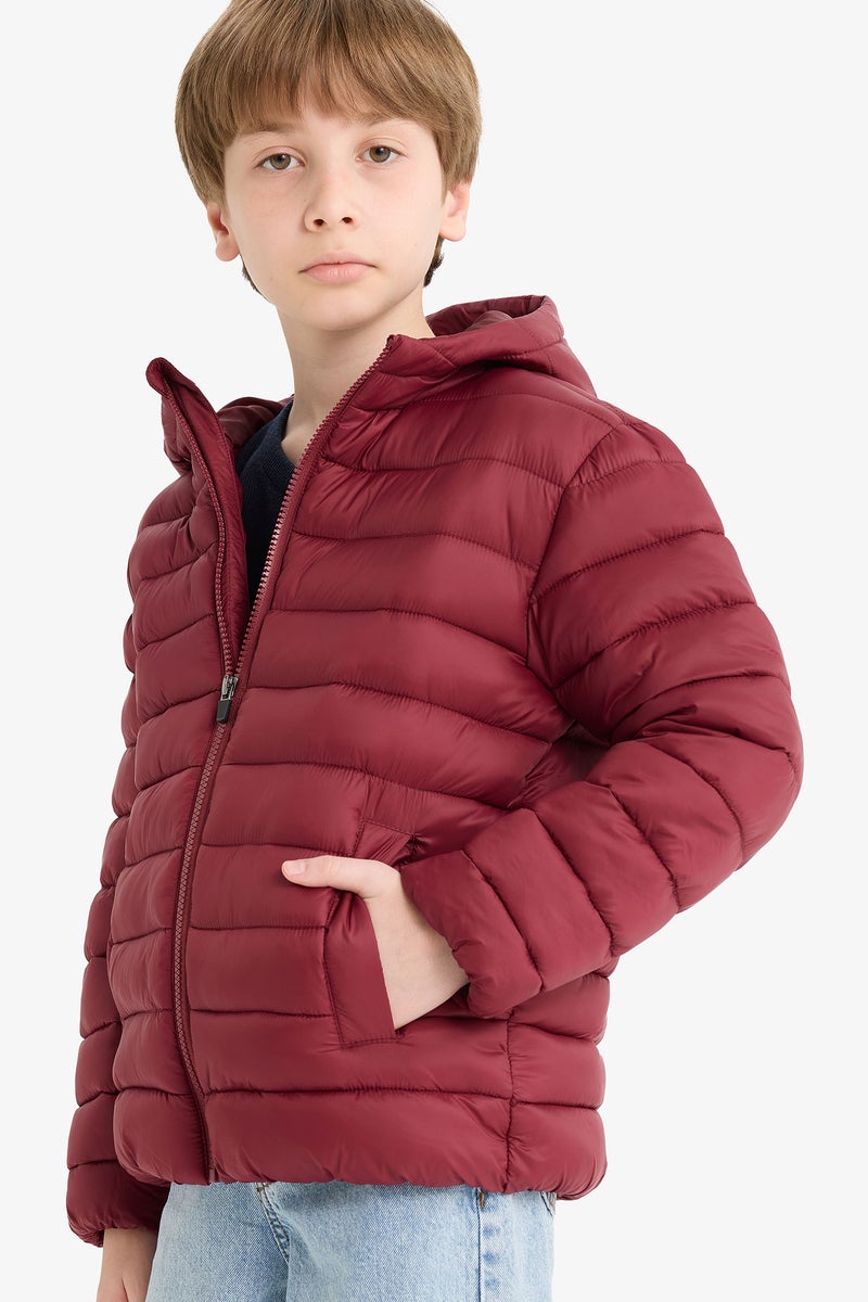 DeFacto Red Boy Boy Waterproof Hooded Zippered Puffer Jacket Casual - Image 1