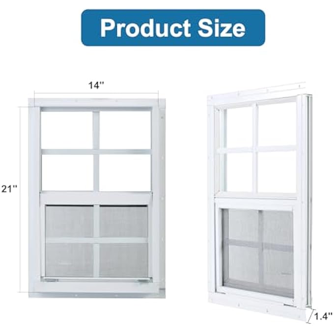1 Pack Shed Window 14"X21" White Flush Mount Household Windows With Tempered Glass And Fiberglass Screen For Shed Chicken Coop Playhouse And Garage - Image 3
