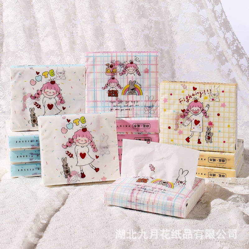 30 Pack Portable Printed Paper Towels Raw Wood Pulp Wet Water Drawable Paper Students Children Flexible Cartoon Artistic Facial Tissue - Image 1