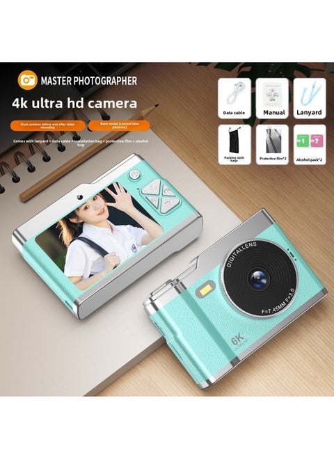 High-definition Digital Student Party Camera Camera Campus Retro CCD Double Vlog Camera Travel Convenient Entry-level-Body Color:X8 Green  - Official Standard [no Inner