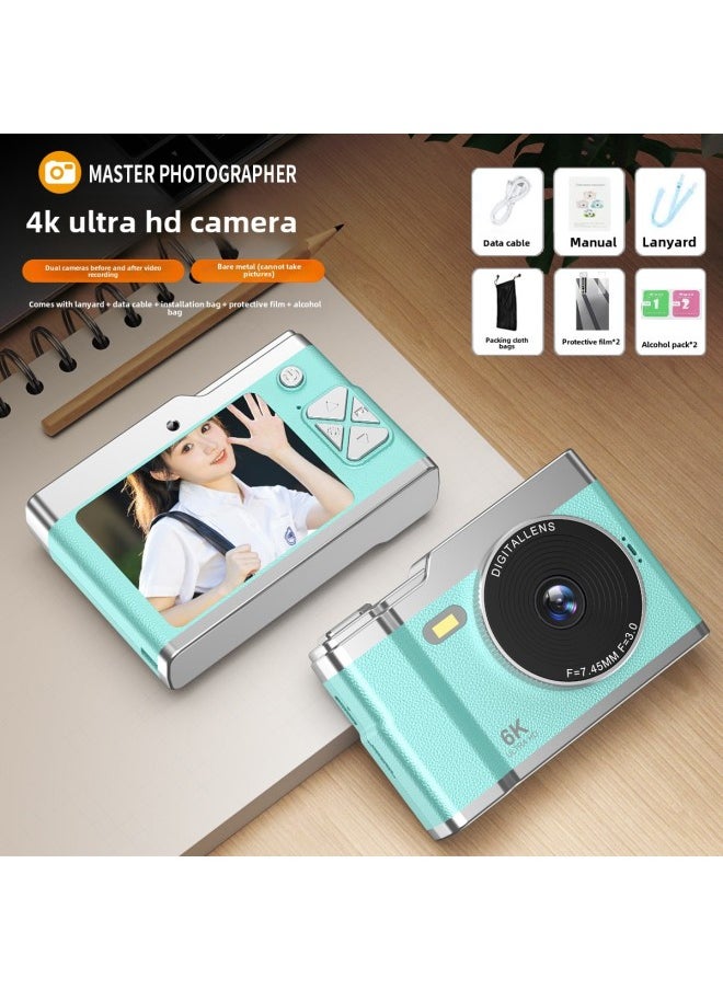 Generic High-definition Digital Student Party Camera Camera Campus Retro CCD Double Vlog Camera Travel Convenient Entry-level-Body Color:X8 Green  - Official Standard [no Inner  - Image 1