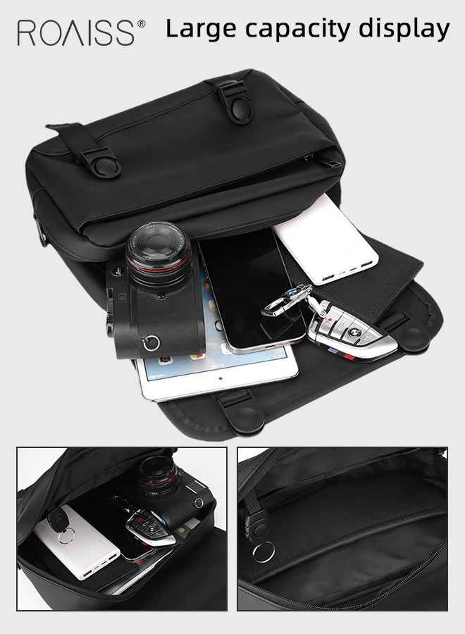 roaiss Business Casual Large Capacity Crossbody Bag for Men Fashionable Retro Adjustable Waterproof Shoulder Bag for Daily Commuting Travel or Sports Students Multifunctional Chest Bag - Image 2