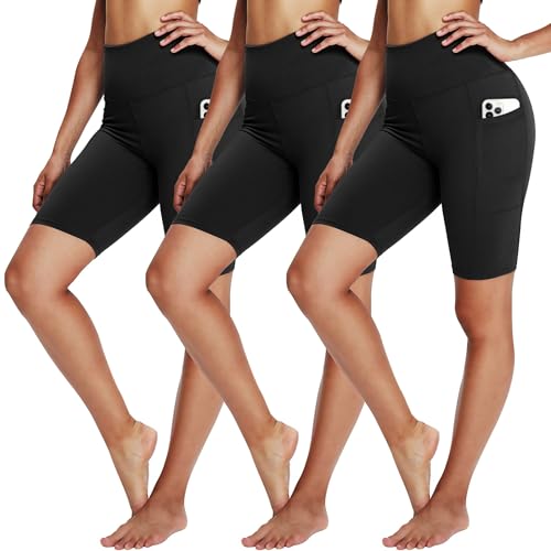 YOLIX 3 Pack Biker Shorts for Women – 8" Black High Waisted Tummy Control for Gym Workout Athletic Cheerleading Yoga - Image 1