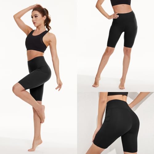 YOLIX 3 Pack Biker Shorts for Women – 8" Black High Waisted Tummy Control for Gym Workout Athletic Cheerleading Yoga - Image 2