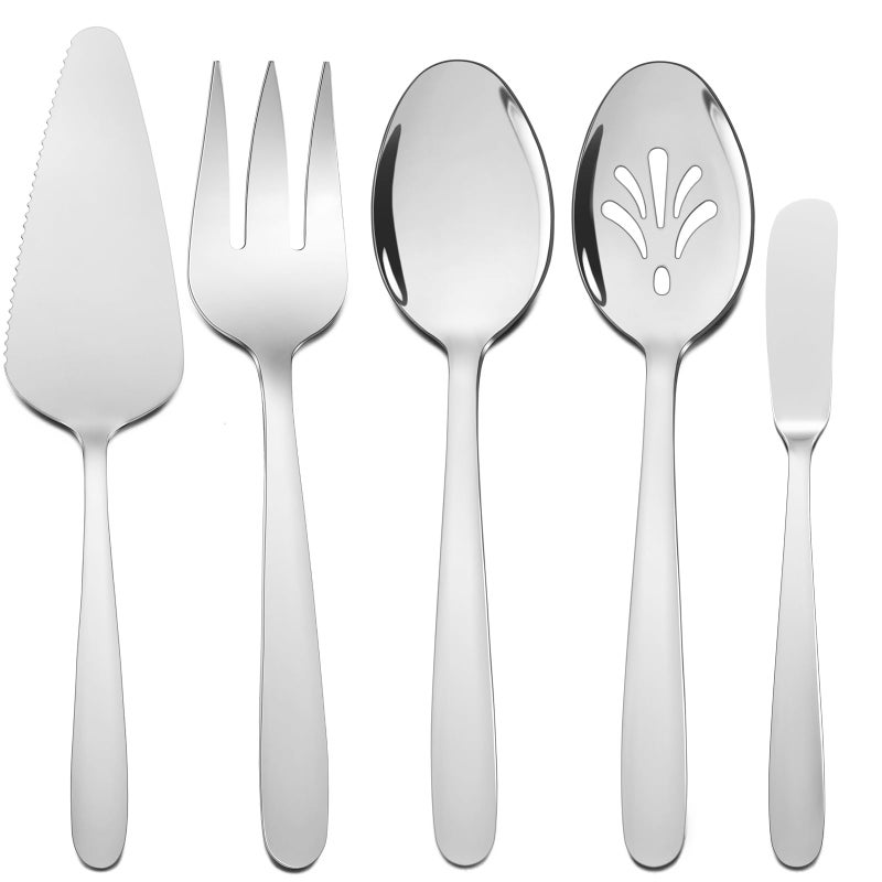HaWare 5Piece Silverware Serving Utensils Stainless Steel Spoon Fork Mirror Polished and Dishwasher Safe