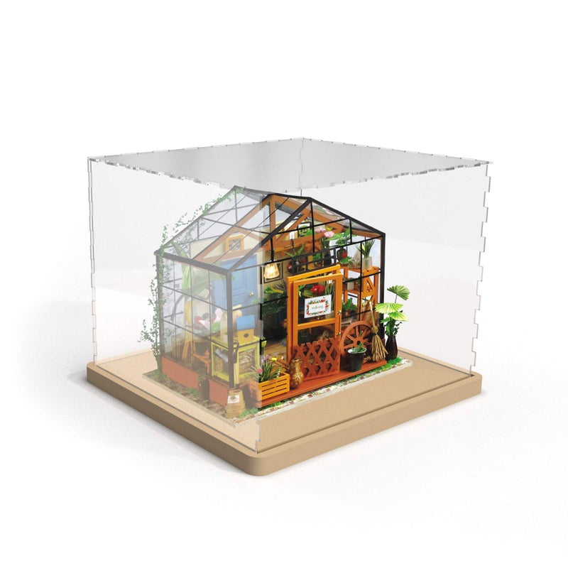 Hands Craft Miniatures Dollhouse Display Case - Acrylic Dust Cover Wooden Base Transparent Clear Dustcover Collectibles DIY House Model Assemble Box (DF01M) - Image 2