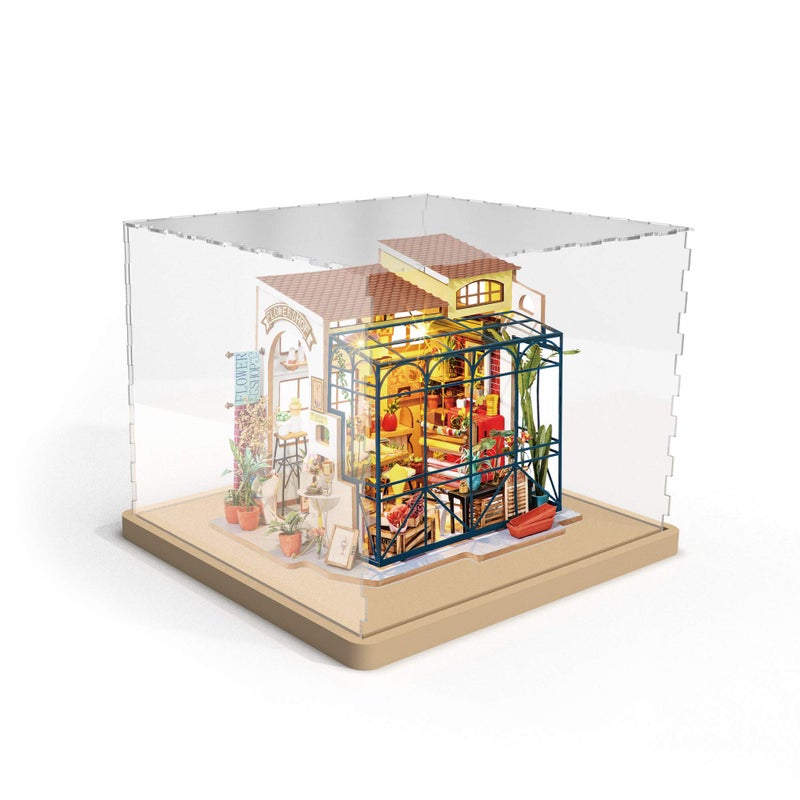 Hands Craft Miniatures Dollhouse Display Case - Acrylic Dust Cover Wooden Base Transparent Clear Dustcover Collectibles DIY House Model Assemble Box (DF01M) - Image 3
