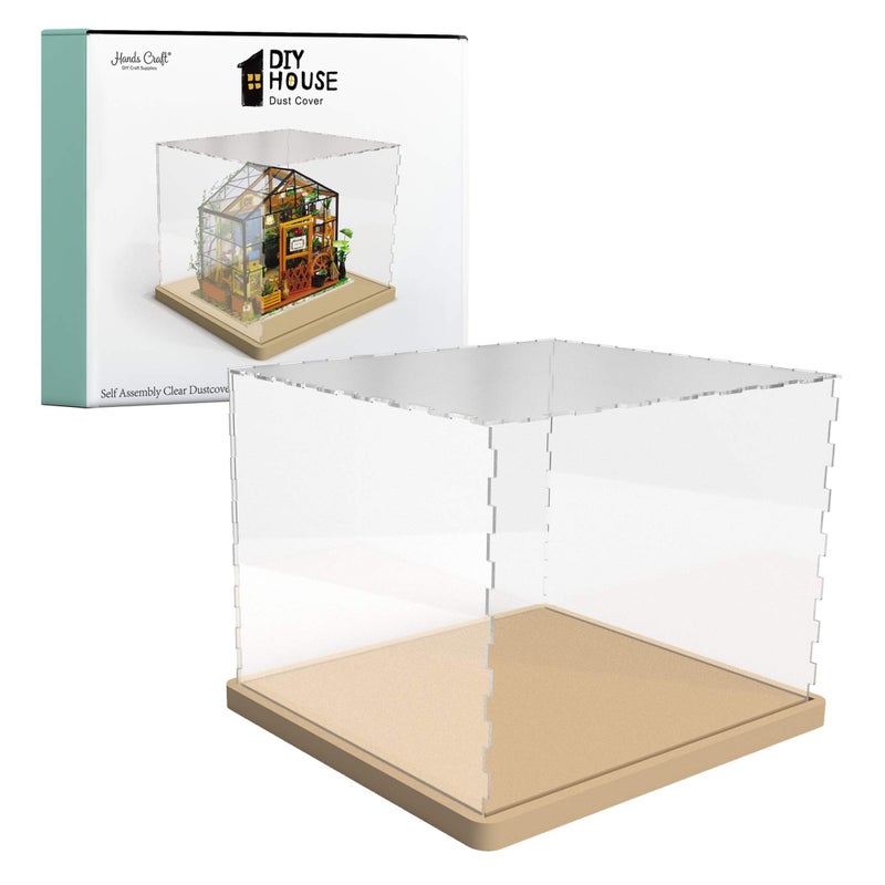 Hands Craft Miniatures Dollhouse Display Case - Acrylic Dust Cover Wooden Base Transparent Clear Dustcover Collectibles DIY House Model Assemble Box (DF01M) - Image 1