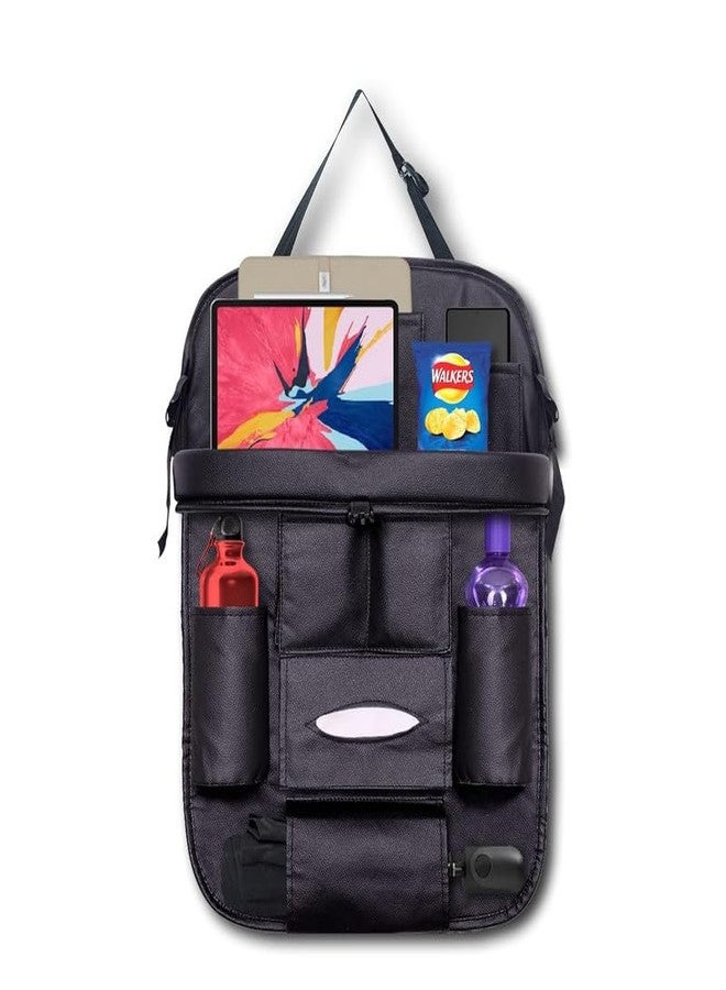Auto Oprema Pu Leather Auto Car Automobiles Back Seat Organizer With Foldable, Multipocket Storage Tablet, Bottle And Tissue Paper Holder_Black, - Image 1