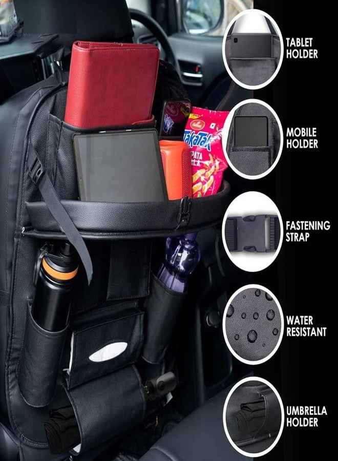 Auto Oprema Pu Leather Auto Car Automobiles Back Seat Organizer With Foldable, Multipocket Storage Tablet, Bottle And Tissue Paper Holder_Black, - Image 3