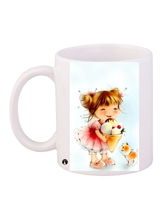 RYN Girl Printed Coffee Mug White/Blue/Pink 11ounce