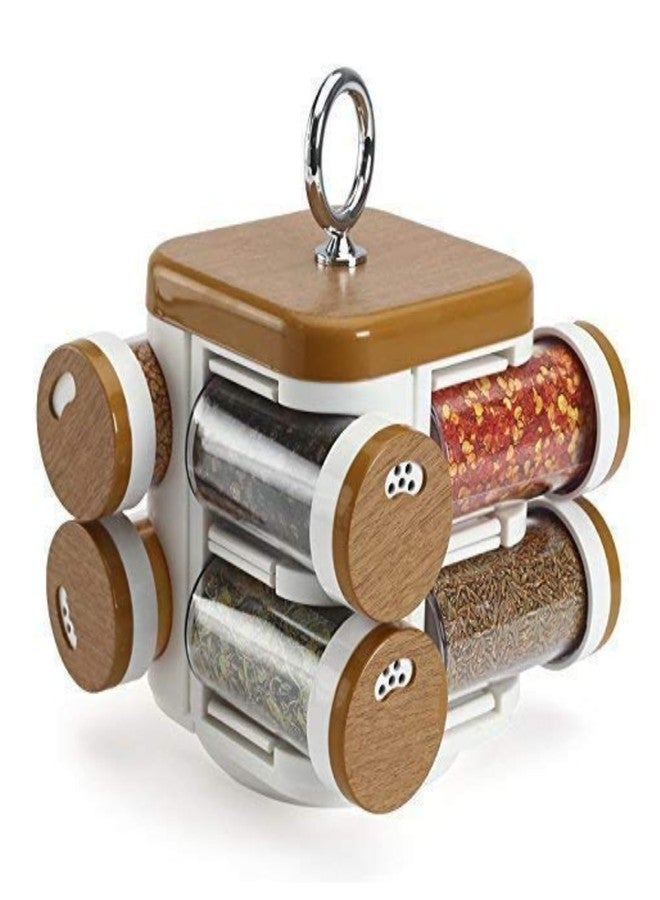 Luximal� Wooden Style Plastic Revolving Multipurpose Home Kitchen Organiser House Holding Accessories Items Masala Box Organizer Spice Jars for Storage Stand Boxes Racks Containers 800 ml - Image 1