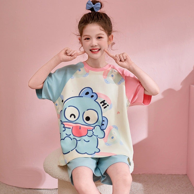 Children'S Short Sleeve Suit Cotton Pajamas Summer Thin Girls Home Clothes Children'S Clothing Baby Short Sleeve Air Conditioning Clothing - Image 1