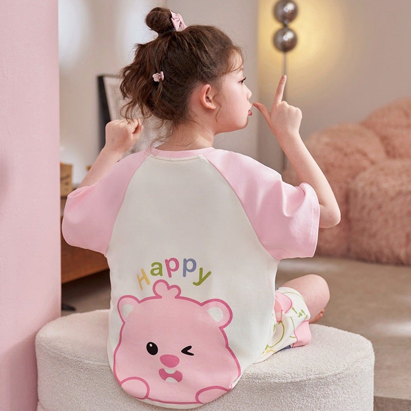 Children'S Short Sleeve Suit Cotton Pajamas Summer Thin Girls Home Clothes Children'S Clothing Baby Short Sleeve Air Conditioning Clothing - Image 4
