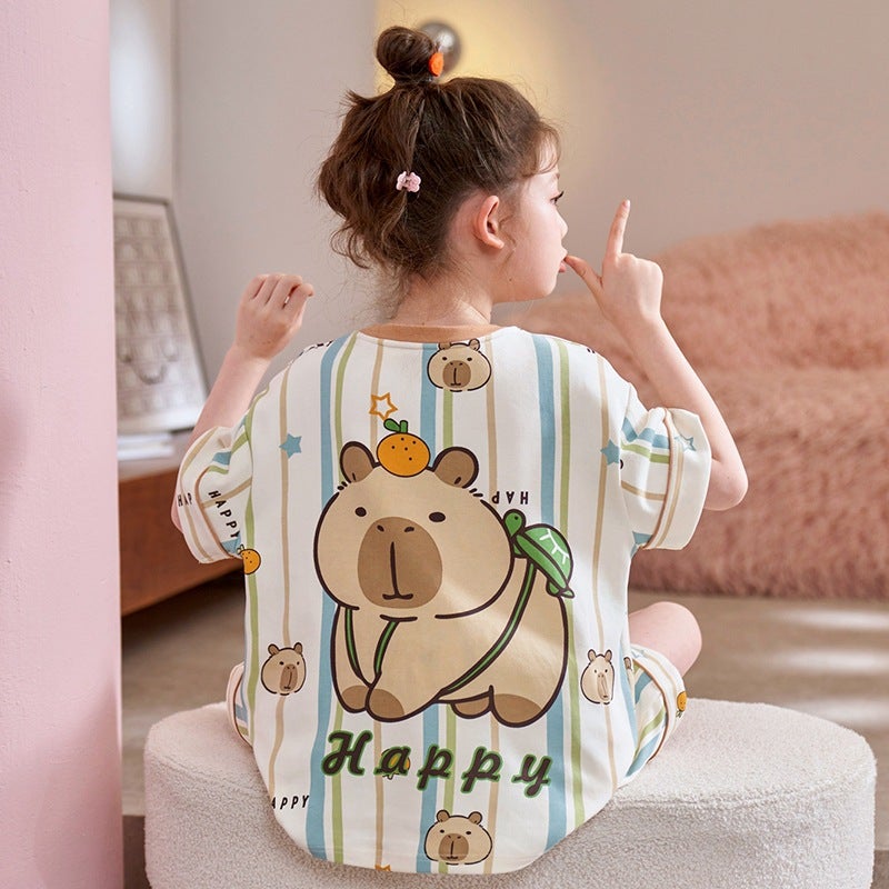 Children'S Short Sleeve Suit Cotton Pajamas Summer Thin Girls Home Clothes Children'S Clothing Baby Short Sleeve Air Conditioning Clothing - Image 2
