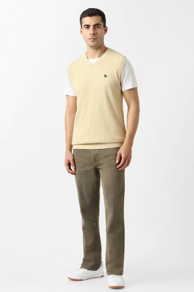 Van Heusen Men Beige Textured V Neck Sweater - Image 5