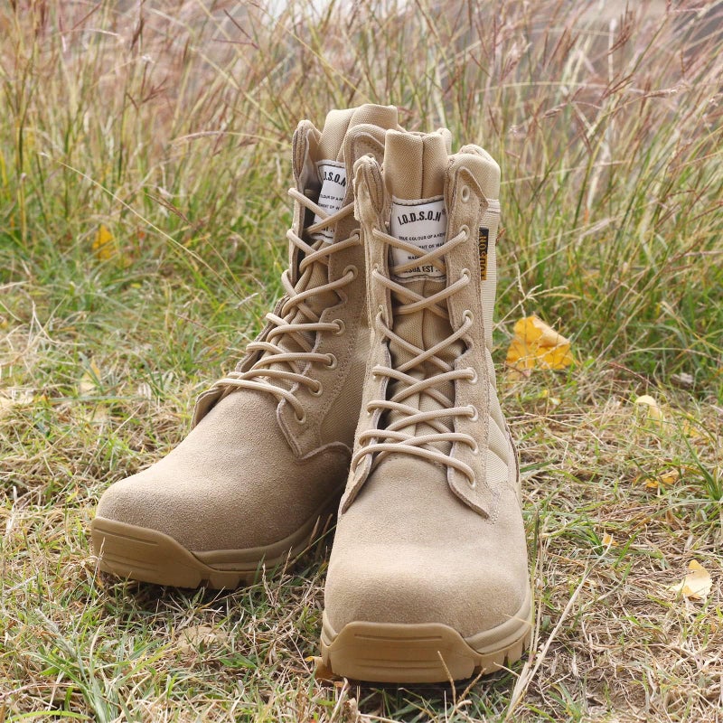 IODSON Men's Military Tactical Work Boots with Side Zipper, Puncture Resistant, Desert Combat, Army Jungle, 8 Inch Lightweight Hiking Boots Beige US 9.5 - Image 3