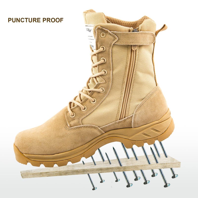 IODSON Men's Military Tactical Work Boots with Side Zipper, Puncture Resistant, Desert Combat, Army Jungle, 8 Inch Lightweight Hiking Boots Beige US 9.5 - Image 4