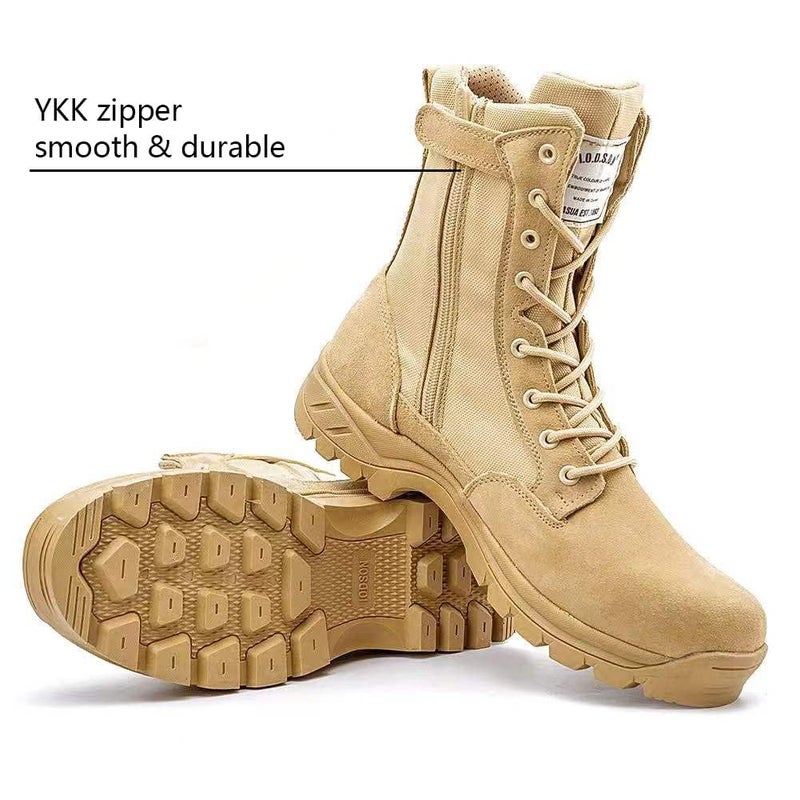 IODSON Men's Military Tactical Work Boots with Side Zipper, Puncture Resistant, Desert Combat, Army Jungle, 8 Inch Lightweight Hiking Boots Beige US 9.5 - Image 5