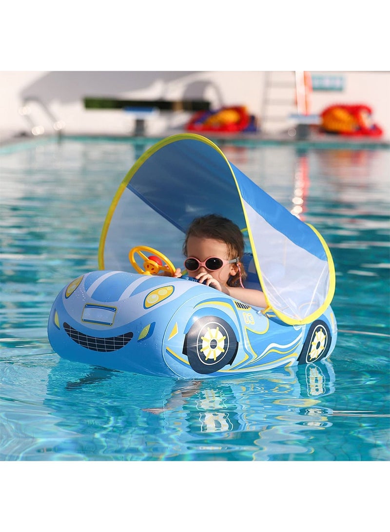 LIMOS Car Shaped Baby Inflatable Floater Swimming Boat with Canopy for Sunlight Protection - Image 1