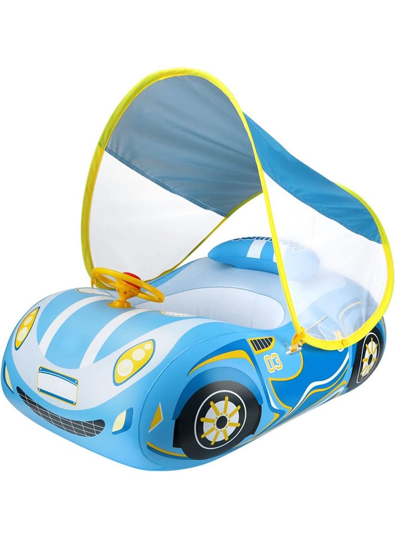 LIMOS Car Shaped Baby Inflatable Floater Swimming Boat with Canopy for Sunlight Protection - Image 2