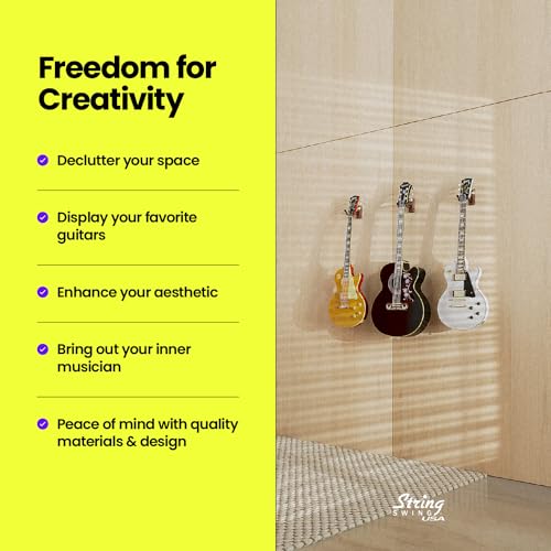 String Swing Guitar Wall Mount 3 Pack, Hangers, Holder Hook for Wall, Fits All Size Acoustic, Electric, Bass - Black Walnut Hardwood, Made in USA - Image 5