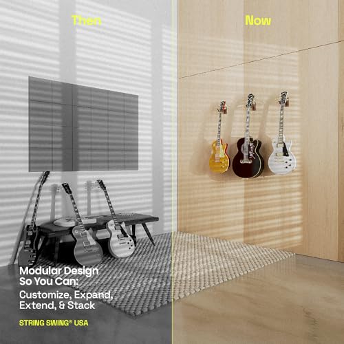 String Swing Guitar Wall Mount 3 Pack, Hangers, Holder Hook for Wall, Fits All Size Acoustic, Electric, Bass - Black Walnut Hardwood, Made in USA - Image 2