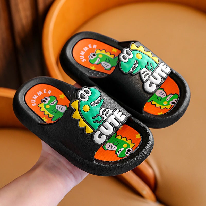 Kids Cartoon Dinosaur Slippers Spring Summer A01 black dinosaur/ 