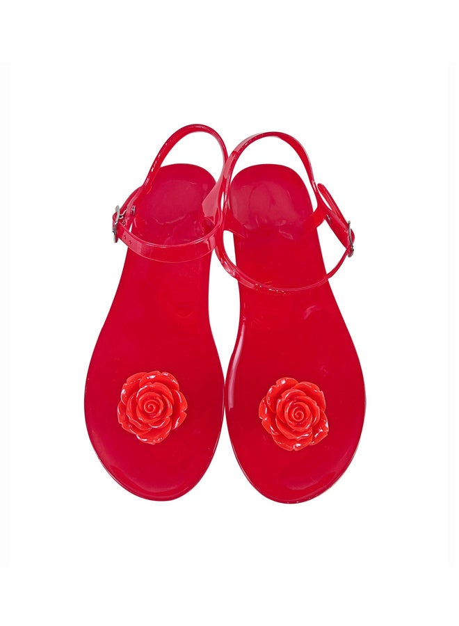 Women's Round Toe Jelly Sandals Soft PVC Non-Slip Sole Beach Shoes Camellia Summer Casual Slippers  - Image 1
