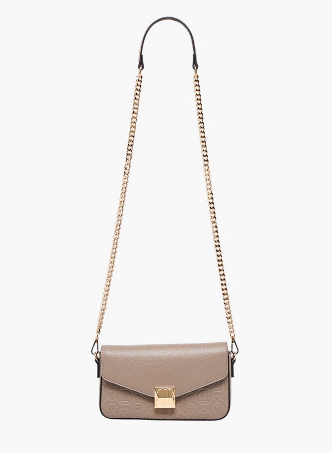 ELLE Monogram Embossed Crossbody Bag with Detachable Chain Strap and Flap Closure - Image 3