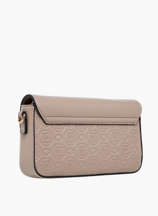 ELLE Monogram Embossed Crossbody Bag with Detachable Chain Strap and Flap Closure - Image 4