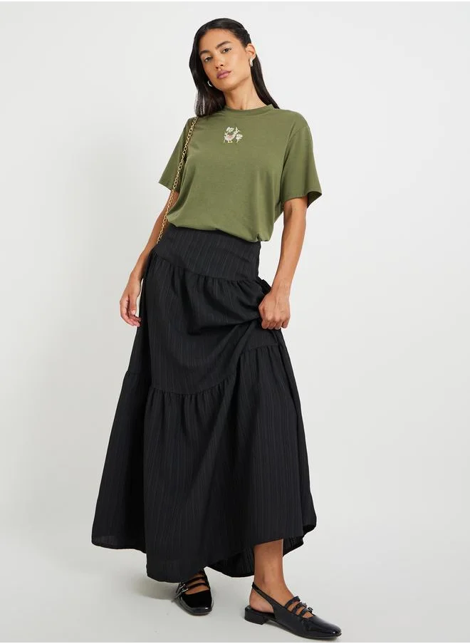 Take Two Take Two Textured High Rise Tiered Maxi Skirt