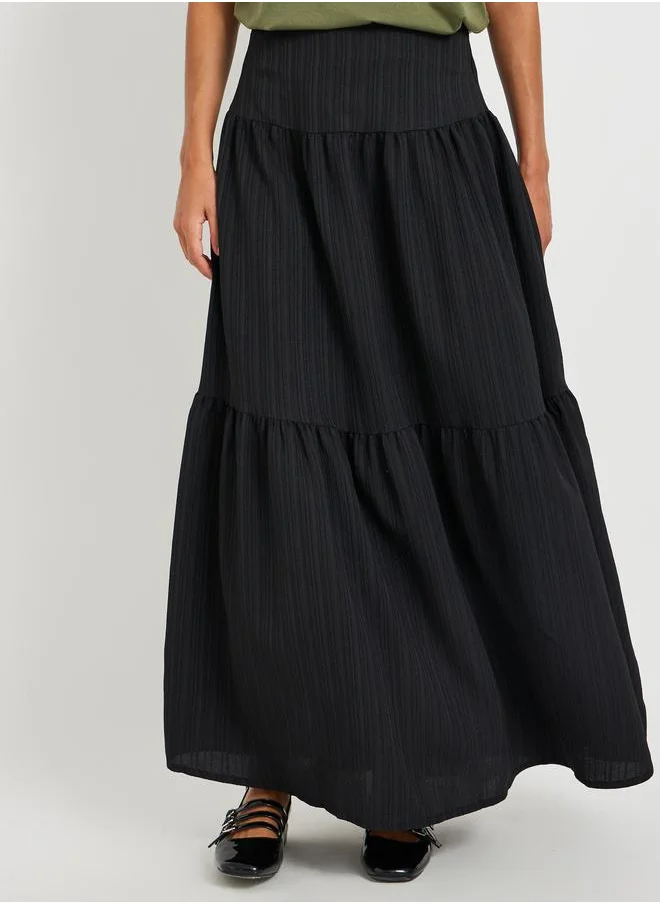 Take Two Take Two Textured High Rise Tiered Maxi Skirt