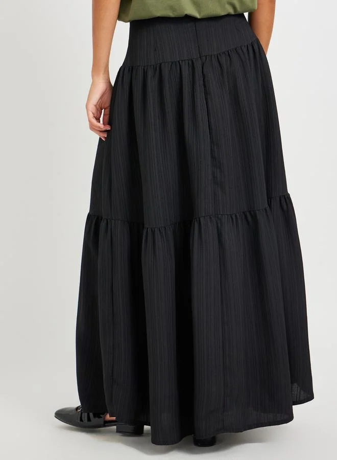 Take Two Take Two Textured High Rise Tiered Maxi Skirt