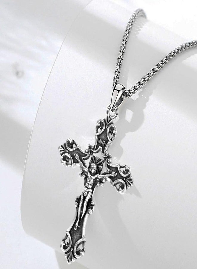 GUSTAVE® Gothic Cross Necklace for Men Women Punk Metal 3D Embossed Cross Pendant Stainless Steel Chain Necklace - Image 5