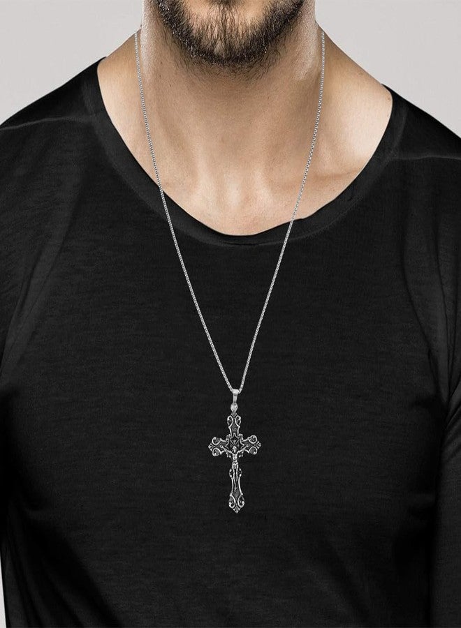 GUSTAVE® Gothic Cross Necklace for Men Women Punk Metal 3D Embossed Cross Pendant Stainless Steel Chain Necklace - Image 2