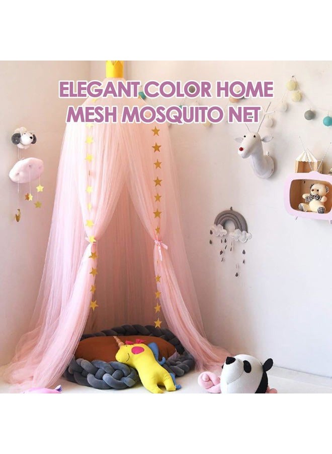 Walfront Mosquitos Net Bed Canopy Dome Mosquitos Netting Hanging Canopy Bed Curtains Summer Netting Cover Girls Bed Decor (Pink) - Image 2