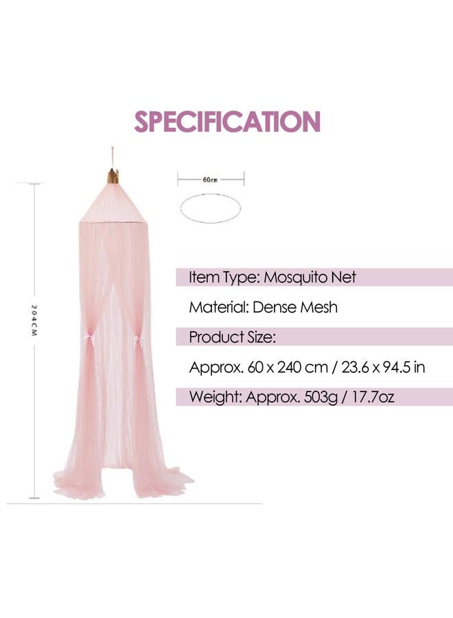 Walfront Mosquitos Net Bed Canopy Dome Mosquitos Netting Hanging Canopy Bed Curtains Summer Netting Cover Girls Bed Decor (Pink) - Image 3