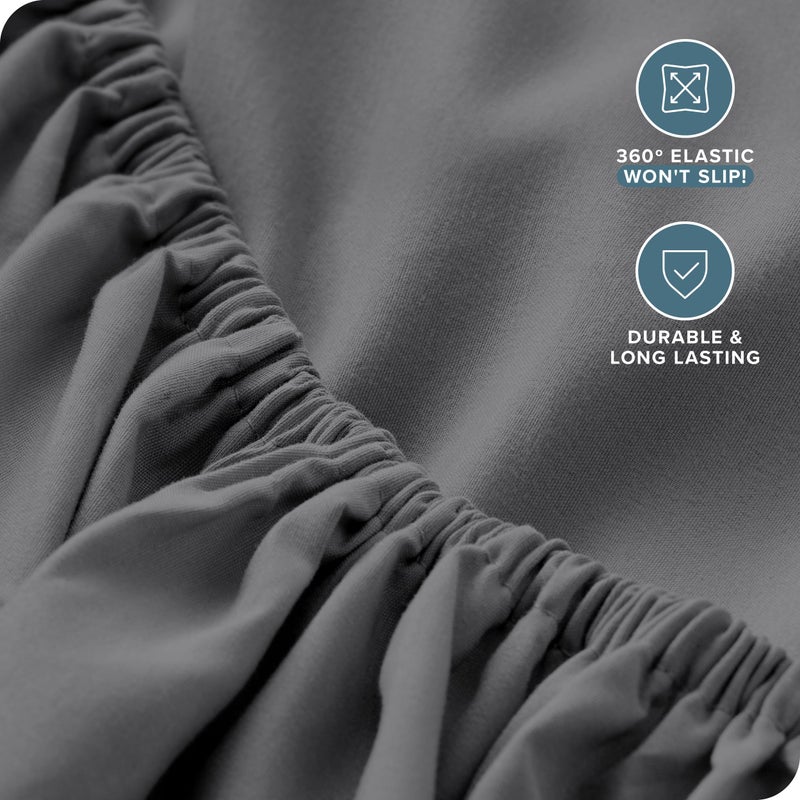 Bare Home Bare Home Split Queen Fitted Sheet - Extra Deep Pocket Fitted Sheet - Premium 1800 Microfiber - Ultra-Soft Wrinkle Free - Split Queen Deep Pocket Bottom Sheets (Split Queen - 22"" Pocket  Grey)  - Image 5