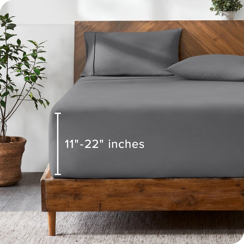 Bare Home Bare Home Split Queen Fitted Sheet - Extra Deep Pocket Fitted Sheet - Premium 1800 Microfiber - Ultra-Soft Wrinkle Free - Split Queen Deep Pocket Bottom Sheets (Split Queen - 22"" Pocket  Grey)  - Image 1